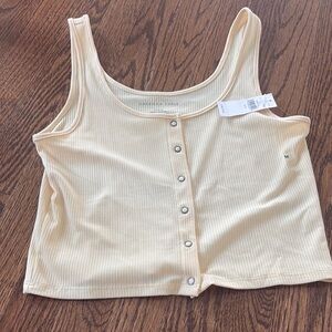 Ribbed Beige Button-Down Tank Top